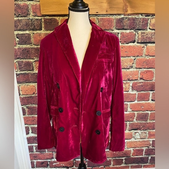 Sans Souci Pink Fuchsia Velvet Plush Double Breasted Blazer Size S - Picture 2 of 10